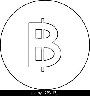 Symbole Baht Thailand argent argent argent argent argent monnaie signe icône dans le cercle rond noir couleur vecteur illustration image contour ligne fine style simple Illustration de Vecteur