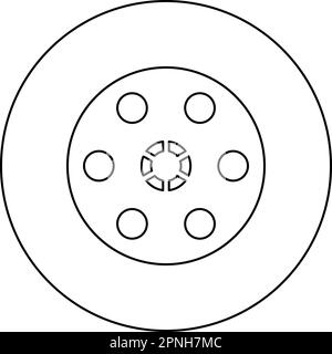 Tambour de revolver russe roulette cylindre pistolet pistolet icône en cercle rond noir couleur vecteur illustration image contour ligne fine style Illustration de Vecteur