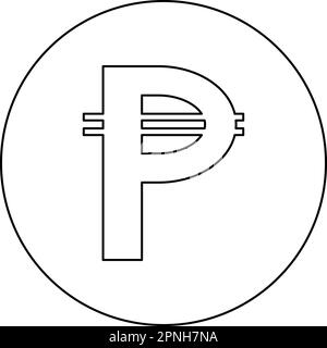 Signe de la devise philippine peso argent symbole pesos icône en cercle rond noir couleur vecteur illustration image contour ligne fine style simple Illustration de Vecteur