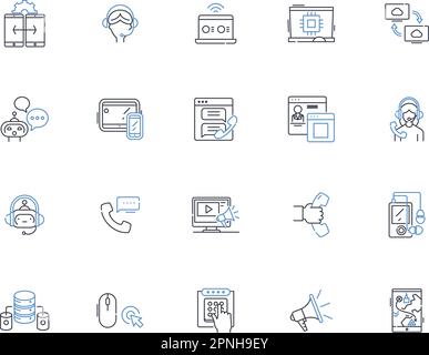 Collection d'icônes de ligne de communication vidéo. À distance, virtuel, en ligne, webcam, téléprésence, Conférence, vecteur de connexion et illustration linéaire Illustration de Vecteur