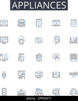 Collection d'icônes de la gamme appliances. Gadgets, électronique, appareils, équipement, instruments, Machinery, Tools, vecteur et illustration linéaire. Technologie Illustration de Vecteur