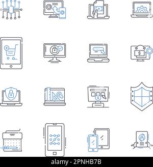 Collection d'icônes de ligne d'appareils. machine, dispositif, équipement, outil, gadget, contraste, vecteur d'instrument et illustration linéaire. mécanisme,outil Illustration de Vecteur