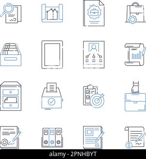 Collection d'icônes de ligne de dossiers de fournisseurs. Organisation, gestion, approvisionnement, contrats, Paperwork, Fichiers, vecteur fournisseurs et illustration linéaire Illustration de Vecteur