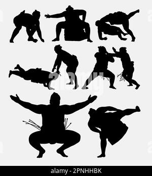 Silhouette du tournoi de sport de combat japonais Sumo. Bon usage pour symbole, logo, icône web, mascotte, éléments de jeu, ou n'importe quelle conception que vous voulez. Facile à utiliser, e Illustration de Vecteur