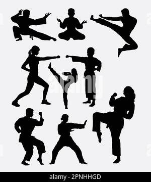 Formation en arts martiaux. Homme, femme et enfant. Bon usage pour symbole, logo, icône web, mascotte, éléments de jeu, ou n'importe quelle conception que vous voulez. Facile à utiliser, à modifier ou à Illustration de Vecteur