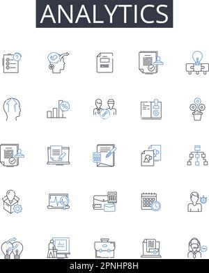 Collection d'icônes de ligne analytique. Exploration de données, récupération d'informations, Business Intelligence, analyse statistique, suivi des performances, Marché Illustration de Vecteur