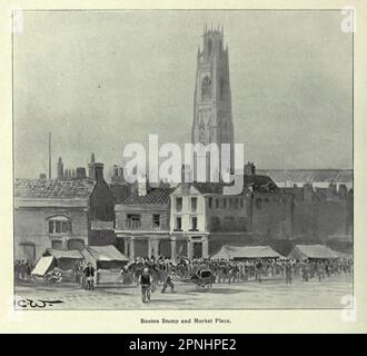 Boston Stump and Market place Lincolnshire; England d'après le livre « Homes and Haunts of the Pilgrim Pères » d'Alexander MacKennal, 1835-1904; et révisé par Howell Elvet Lewis, Date de publication 1920 Publisher London, The religieux tractus Society Banque D'Images