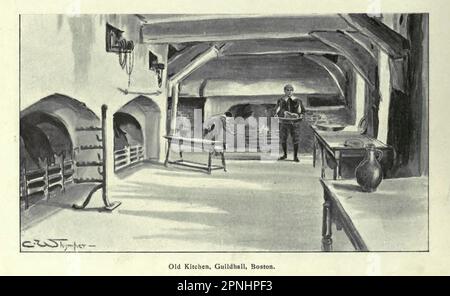 The Kitchen, Guildhall, Boston Lincolnshire; England d'après le livre « Homes and Haunts of the Pilgrim Pathers » d'Alexander MacKennal, 1835-1904; et révisé par Howell Elvet Lewis, Date de publication 1920 Publisher London, The religieux tractus Society Banque D'Images