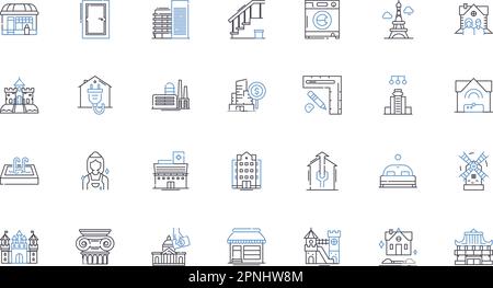 Collection d'icônes de ligne de bungalows. Confortable, rustique, pittoresque, accueillant, charmant, Illustration vectorielle et linéaire simple et relaxante. Vintage, Cottage, isolé Illustration de Vecteur