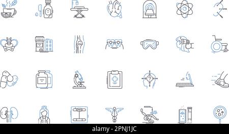 Collection d'icônes de ligne de technologies de l'information sur la santé. Interopérabilité, blockchain, télémédecine, analyse, wearable, Dossiers médicaux électroniques Illustration de Vecteur