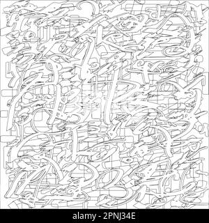 Doodle Handhattid Street Art Design, Noir et blanc, page de coloriage, Illustration abstraite de ligne dynamique, croquis de bloc-notes de tablette Illustration de Vecteur