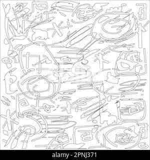 Doodle Handhattid Street Art Design, Noir et blanc, page de coloriage, illustration de ligne abstraite, croquis de bloc-notes de tablette Illustration de Vecteur