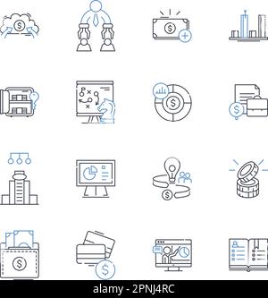 Collection d'icônes de ligne de marché monétaire. Forex, Commerce, Bourse, volatilité, liquidité, PIP, vecteur d'actif et illustration linéaire. Arbitrage,dérivés Illustration de Vecteur