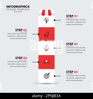 Modèle d'infographie avec icônes et 5 options ou étapes. Plan d'affaires. Peut être utilisé pour la mise en page de flux de travail, le diagramme, la bannière, la conception Web. Illustrateur de vecteur Illustration de Vecteur