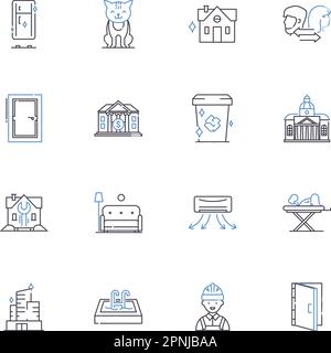 Collection d'icônes de la gamme de services d'hygiène. Assainissement, désinfection, stérilisation, décontamination, purification, Propreté, vecteur de santé et linéaire Illustration de Vecteur