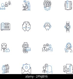 Collection d'icônes de ligne de relations de travail. Syndicat, négociation collective, grief, arbitrage, grève, Verrouillage, vecteur de contrat et illustration linéaire Illustration de Vecteur