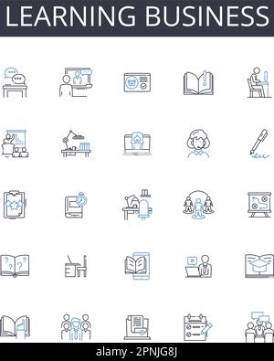 Collection d'icônes de secteur d'activité de formation. Poursuivre l'éducation, étudier le commerce, acquérir des connaissances, maîtriser le marketing, faire progresser la carrière, Développement Illustration de Vecteur