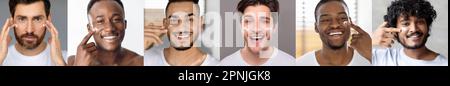 Soin de la peau pour hommes. Des mâles multiethniques Handsome appliquant de la crème hydratante sur le visage Banque D'Images