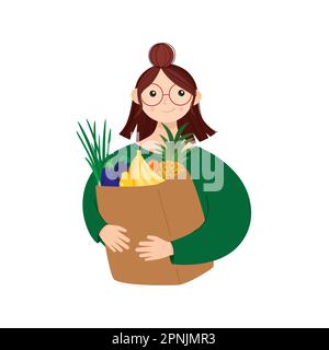 Illustration vectorielle d'une fille avec un sac en papier Illustration de Vecteur