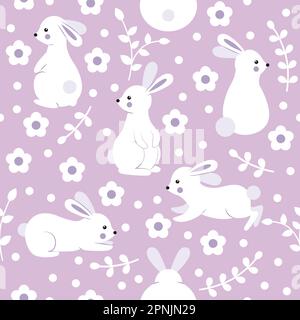 Motif avec de jolis lapins sur fond lilas Illustration de Vecteur