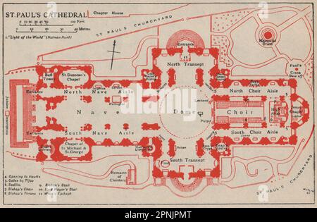 Plan de la CATHÉDRALE SAINT-PAUL. Carte ancienne de Londres 1951 Banque D'Images