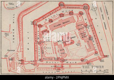 TOUR DE LONDRES. Plan de sol vintage 1951 carte ancienne Banque D'Images