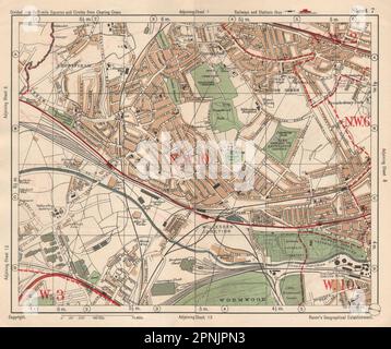 NW LONDON Willesden Harlesden Kensal Green Brentfield Park Royal.BACON 1925 carte Banque D'Images