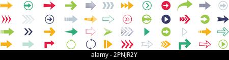 Flèches grandes couleurs ensemble icônes. Collection d'icônes de flèche. Curseur illustration vectorielle simple style plat Illustration de Vecteur