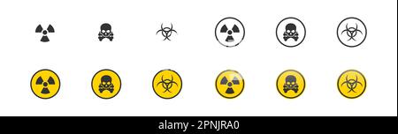 Signes jaunes de danger. Rayonnement, danger biologique, mort, icône de l'ensemble toxique dans différents styles. Illustration vectorielle isolée Illustration de Vecteur