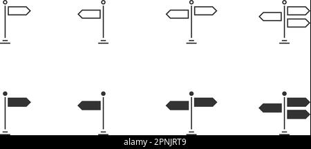 Panneau de signalisation, icônes du tableau de direction de la circulation définies. Icône de glyphe et de contour noir. Illustration isolée à vecteur plat des panneaux routiers pour la conception de sites Web Illustration de Vecteur