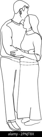 Homme femme silhouettes art poster, amour minimal carte de voeux. Un raccord de conduite. Illustration vectorielle Illustration de Vecteur