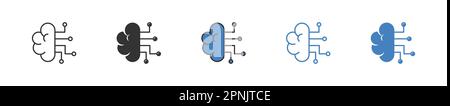 Icône de l'intelligence artificielle. Cerveau technologique avec micropuces. Définir les icônes de style ligne, glyphe et plat. Symbole de signe vectoriel isolé Illustration de Vecteur