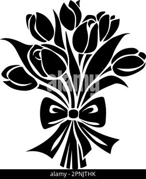 Bouquet de fleurs de tulipe isolées sur fond blanc. Silhouette noire de bouquet de tulipe. Illustration vectorielle Illustration de Vecteur