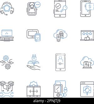 Collection d'icônes de ligne d'assistants vocaux. Siri, Alexa, Cortana, Assistant Google, Bixby, Commandes vocales, vecteur de reconnaissance vocale et linéaire Illustration de Vecteur