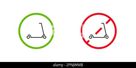 Icône Kick et Electric scooter Line. Signalisation routière de permis et d'interdiction, stationnement urbain. Illustration vectorielle isolée à plat Illustration de Vecteur
