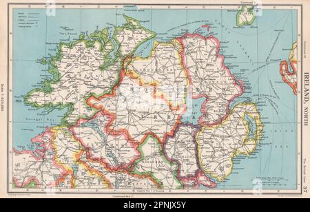 IRLANDE DU NORD. Ulster. Antrim Armagh Tyrone Londonderry. BARTHOLOMEW 1952 carte Banque D'Images