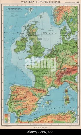 EUROPE DE L'OUEST. Chemins de fer physiques et principaux. BARTHOLOMEW 1952 ancienne carte d'époque Banque D'Images