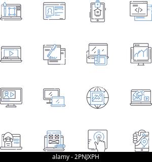 Collection d'icônes de ligne de marché virtuel. Commerce électronique, achats en ligne, marché, numérique, Internet, Site Web, vecteur de plate-forme et linéaire Illustration de Vecteur