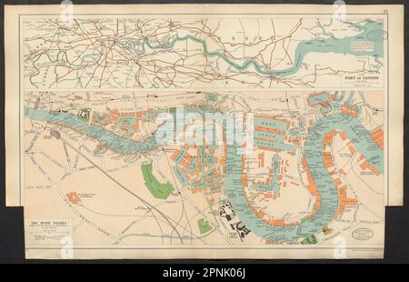QUAIS et quais DU PORT DE LONDRES. Thames London Bridge - Blackwall. CARTE bacon 1934 Banque D'Images