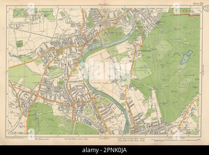 TWICKENHAM TEDDINGTON Petersham Richmond Hill/Park Ham Kingston. CARTE bacon 1934 Banque D'Images