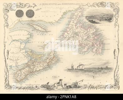 NOUVELLE-ÉCOSSE ET TERRE-NEUVE. Canada atlantique. Maritimes. Carte TALLIS/RAPKIN 1851 Banque D'Images