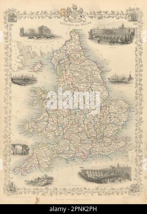 L'ANGLETERRE ET DU PAYS DE GALLES. Londres Newcastle courses Doncaster vues. RAPKIN TALLIS/1851 map Banque D'Images