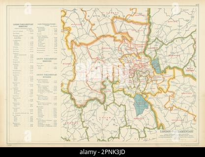 PARLEMENT DU GRAND LONDRES. Circonscriptions boroughs # électeurs. BACON 1913 carte Banque D'Images