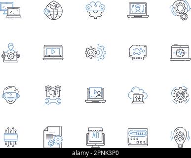 Collection d'icônes de ligne de portail Internet. Passerelle, plate-forme, accès, connexion, concentrateur, Nerk, vecteur page d'accueil et illustration linéaire. Lien,interface Illustration de Vecteur