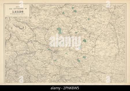 Carte des antiquités DE LEEDS & Environs. Halifax Bradford York Wakefield. BACON 1883 Banque D'Images