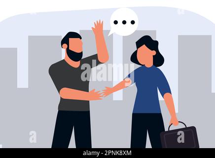 Les partenaires commerciaux discutent d'un accord commercial lors d'une réunion. Homme et femme en affaires. Un homme embauche une femme pour travailler. Concept d'illustration vectorielle Illustration de Vecteur