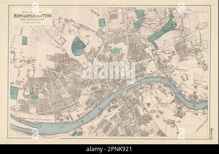 NEWCASTLE-UPON-TYNE Gateshead Elswick Byker ville plan GW BACON 1883 carte Banque D'Images