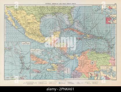 Amérique centrale Caraïbes Golfe du Mexique carte ports phares GRANDE carte de 1952 Banque D'Images