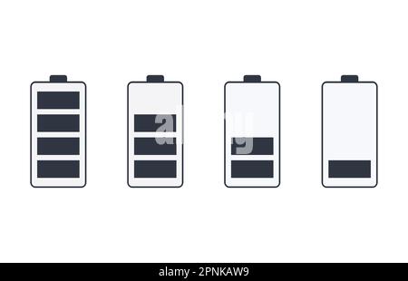 Jeu de piles monochromes avec différents indicateurs d'alimentation. Illustration de Vecteur