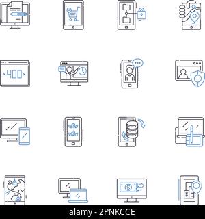 Collection d'icônes de la gamme de technologies intelligentes. Automatisation, intelligence, connectivité, efficacité, innovation, Sécurité, vecteur d'adaptabilité et linéaire Illustration de Vecteur